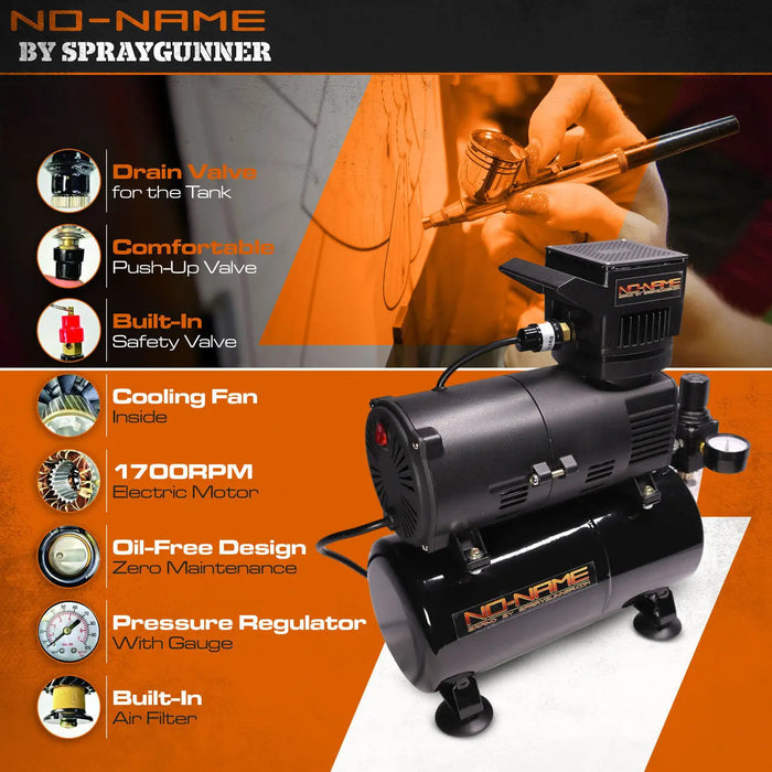 No Name Minigun 0.8mm Airbrush + Euro 220V Air Compressor Bundle
