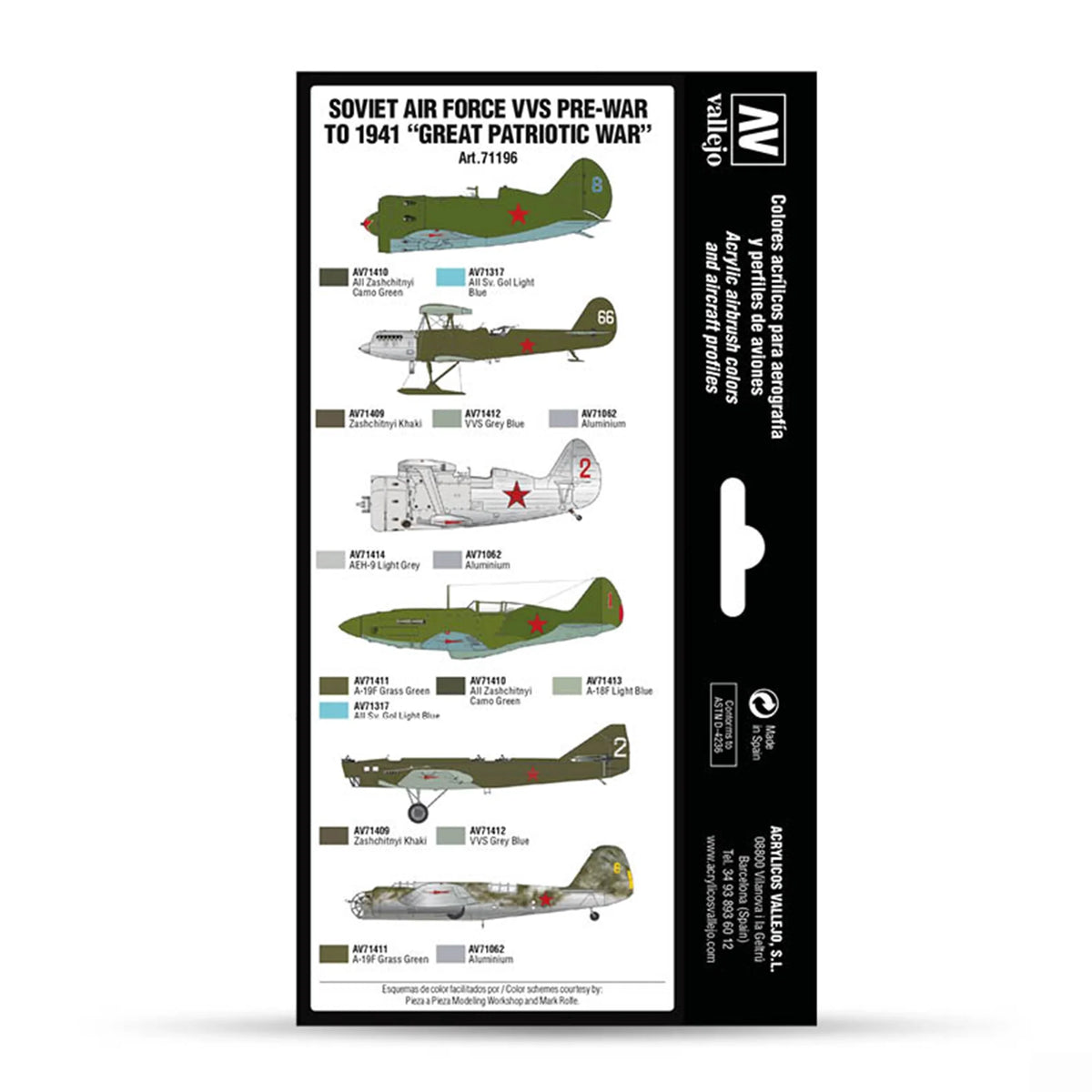 Vallejo Soviet VVS Paint Set 71.196 Pre-War Air War Colors