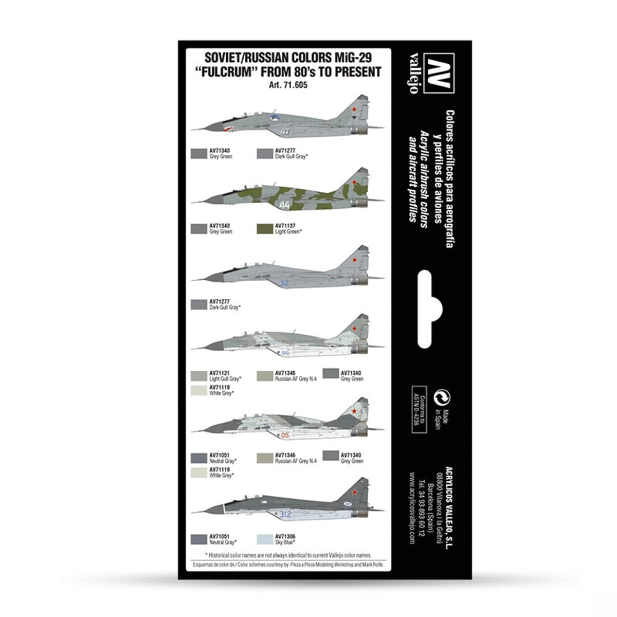 Vallejo Model Air Set: Soviet/Russian colors MiG-29 “Fulcrum” from 80’s to present