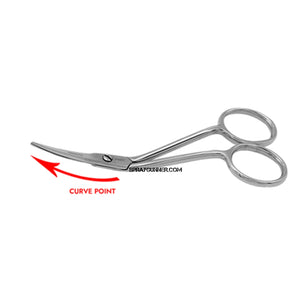 FAMORE Fine Point, Mini Double Curved, Embroidery, Applique Scissors (4in) (748C)