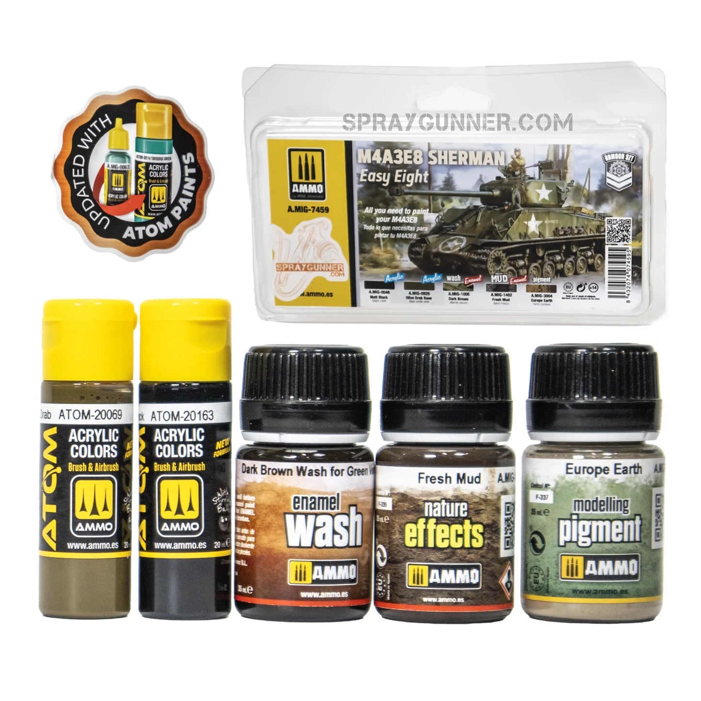 AMMO by MIG M4A3E8 Sherman Easy Eight Set with ATOM paint