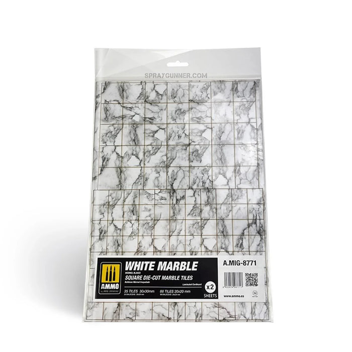 AMMO by MIG White Marble. Square Die-cut Marble Tiles - 2 pcs