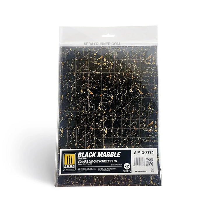AMMO by MIG Black Marble. Square Die-cut Marble Tiles - 2 pcs