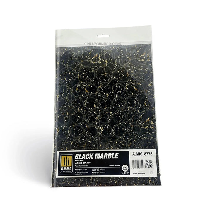 AMMO by MIG Black Marble. Round Die-cut for Bases for Wargames - 2 pcs