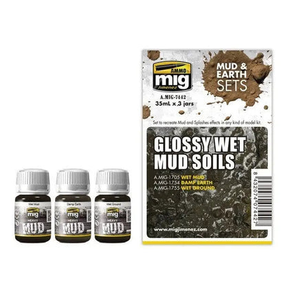 AMMO by MIG Enamel Earth & Mud Sets Glossy Wet Mud Soils