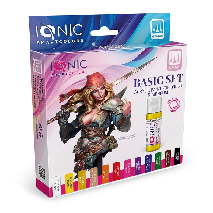IONIC Basic Paint Set for Miniatures + NO-NAME Synthetic Round Brush Set
