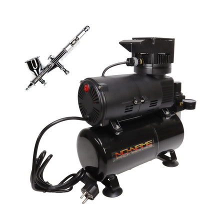 No Name Minigun 0.8mm Airbrush + Euro 220V Air Compressor Bundle