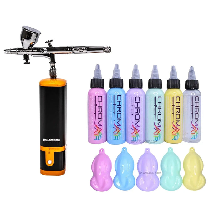 Cordless airbrush battery powered compressor with airbrush kit + ChromaAir Pastel Paint Set