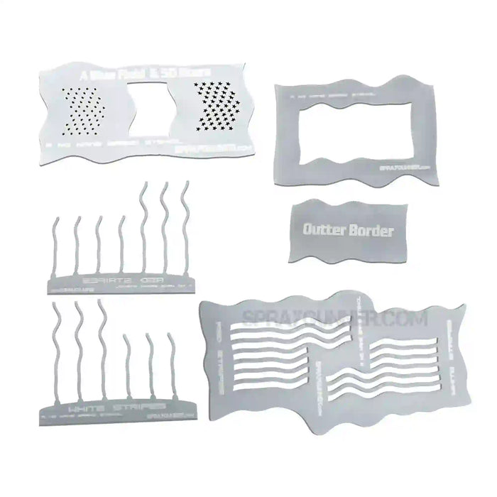 NO-NAME Brand Simple Waving American Flag Smart Stencil #1 (4 part set)