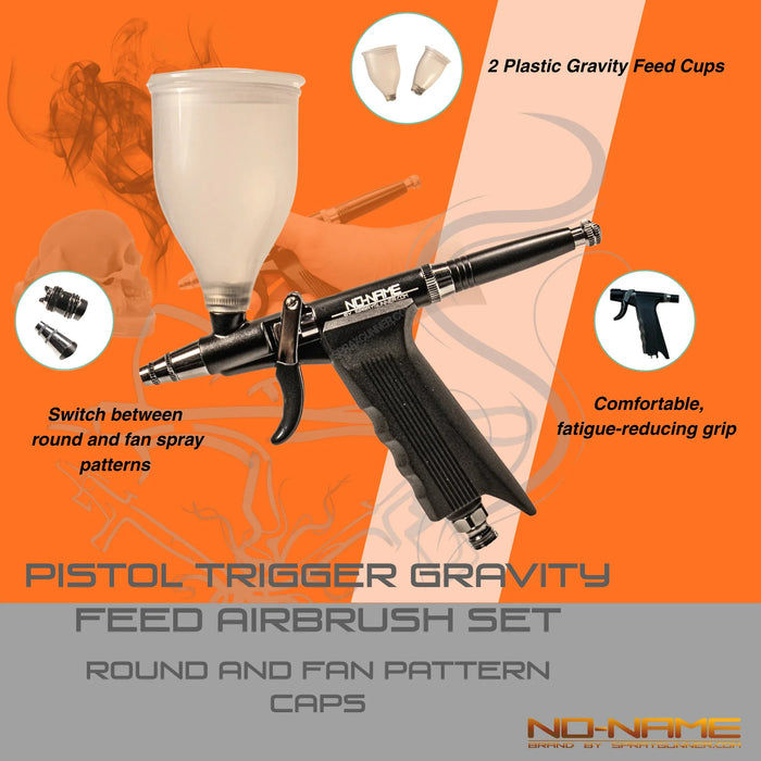 GX13 Pistol Trigger Gravity Feed Airbrush Set with Round and Fan Pattern Caps by NO-NAME Brand