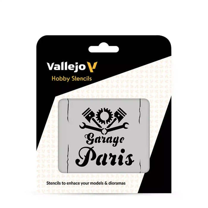 Vallejo Vintage Garage Sign Stencil ST-LET001 125x125mm 1/35