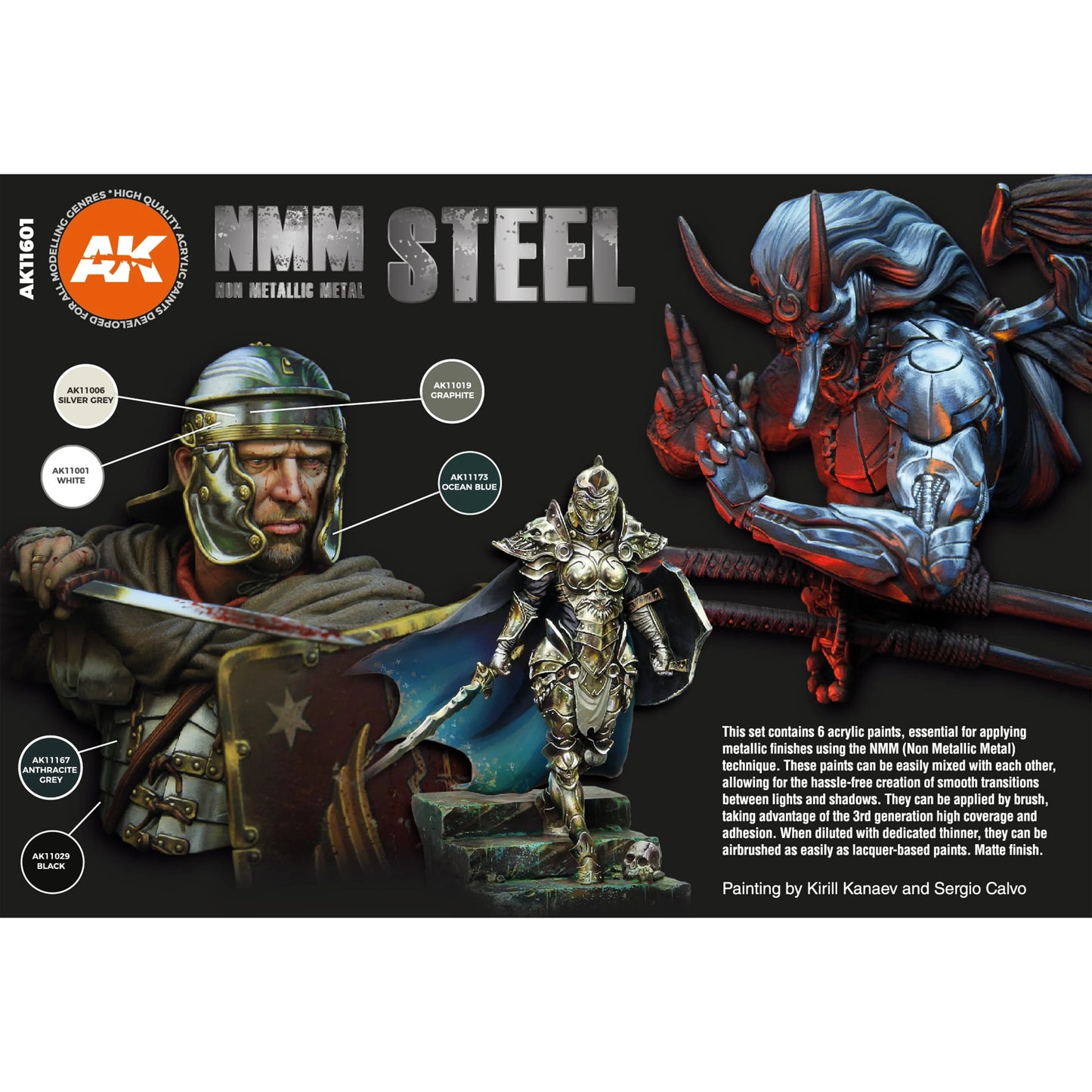 AK Interactive NMM (Non Metallic Metal) Steel Set (x6)
