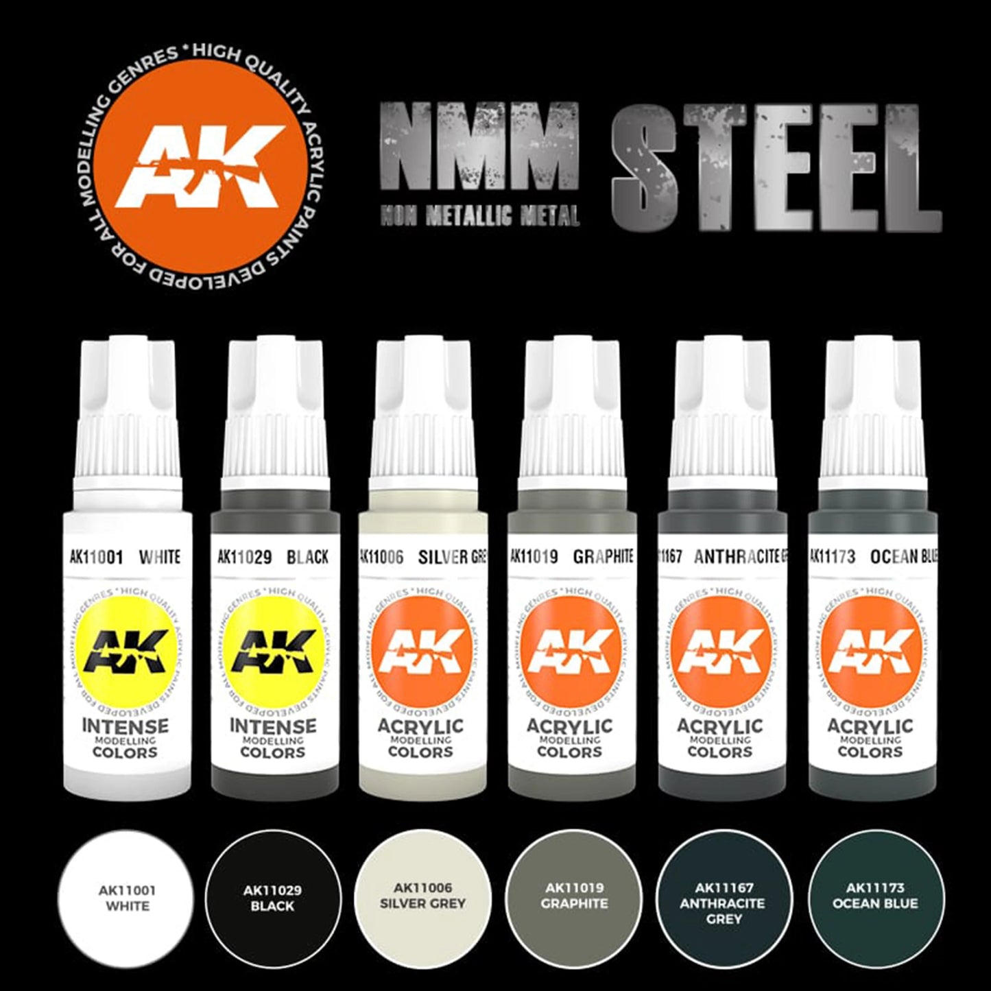 AK Interactive NMM (Non Metallic Metal) Steel Set (x6)