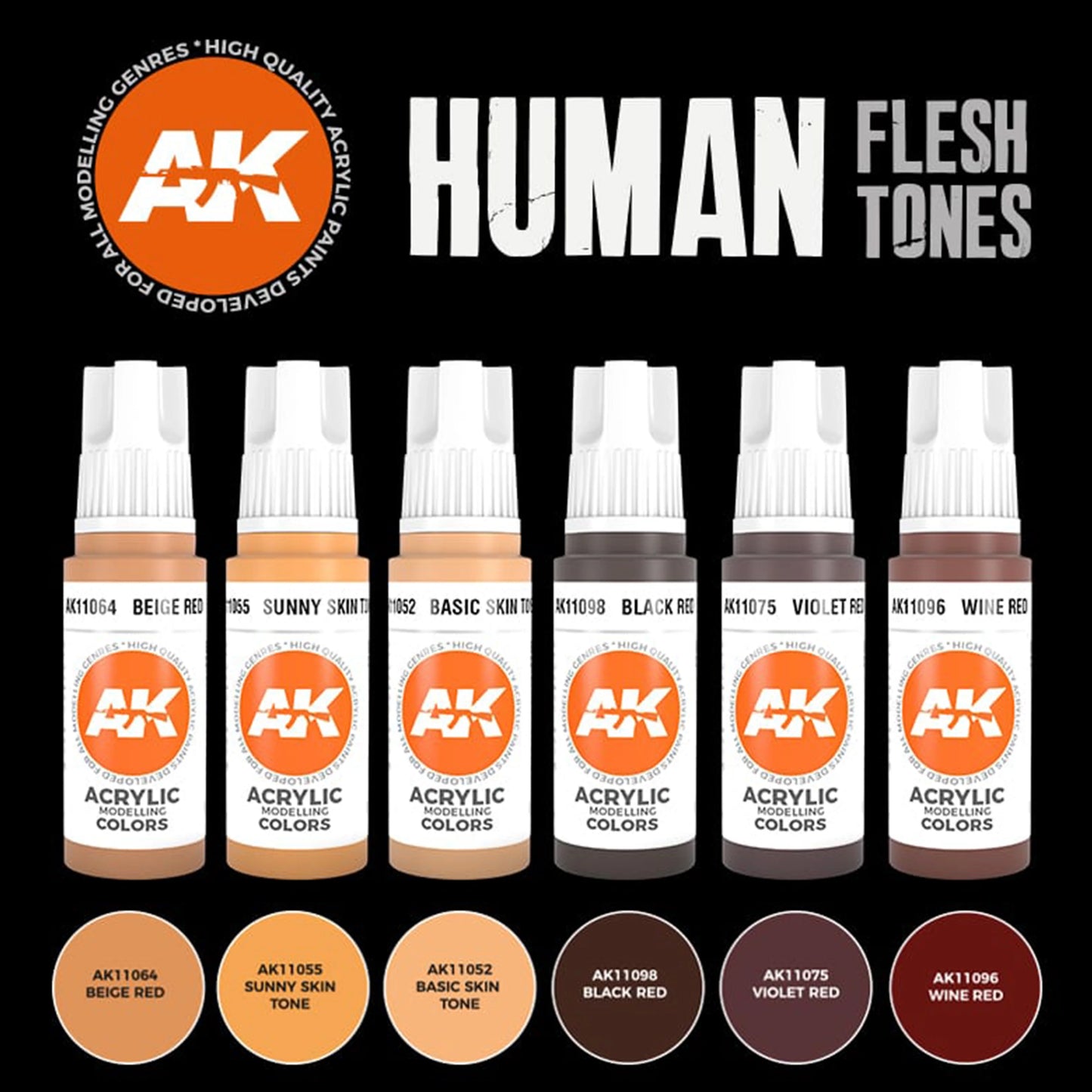 AK Interactive Human Flesh Tones Set (x6)