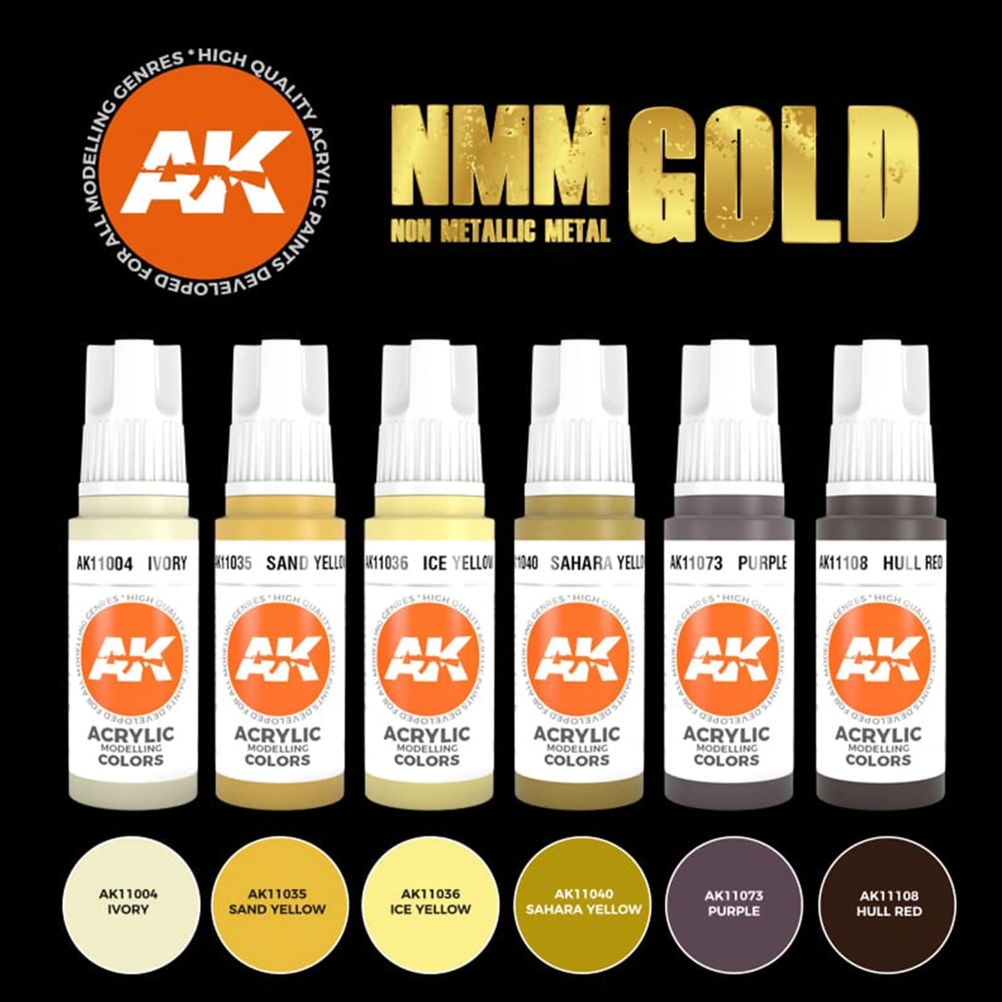 AK Interactive NMM (Non Metallic Metal) Gold Set (x6)