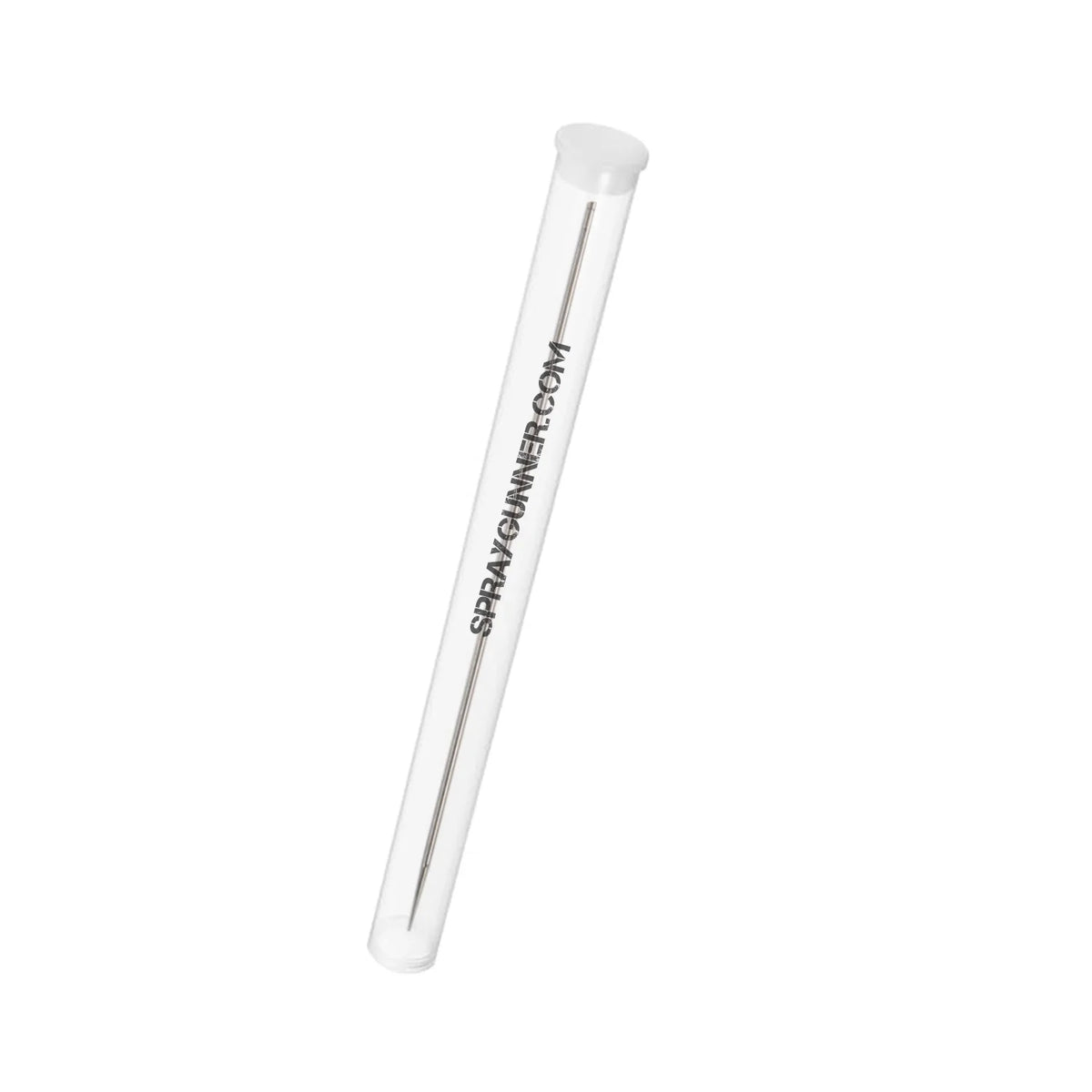 Clear tube with label  for needle storage